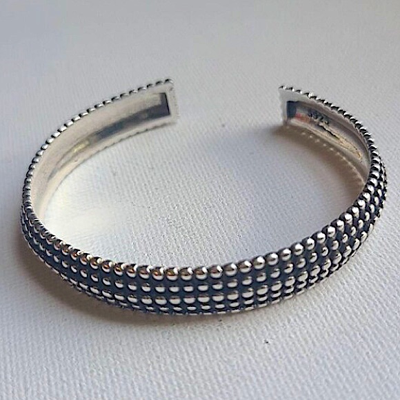 STERLING SILVER GEOMETRIC PUNK BANGLE BRACELET - Picture 11 of 13